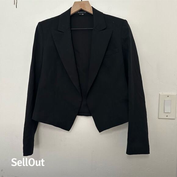Theory Women's Cropped Blazer Black Size 2 Tailored Notch Lapel - Picture 1 of 5